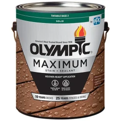 Olympic Maximum Solid Color Tintable Semi-Gloss White Base 2 Base 2 Acrylic Latex Stain and Sealant (Pack of 4)