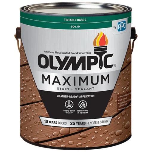 Olympic Maximum Solid Color Tintable Semi-Gloss White Base 2 Base 2 Acrylic Latex Stain and Sealant (Pack of 4)