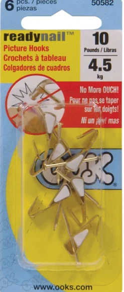 Ook OOK ReadyNail Brass-Plated Conventional Picture Hook 10 lb 6 pk