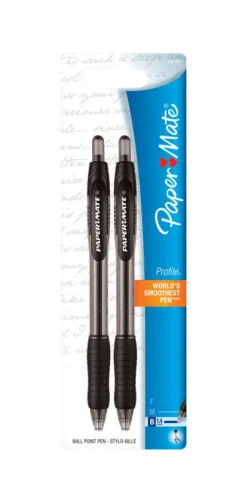 Papermate Profile Black Retractable Ball Point Pen 2 pk