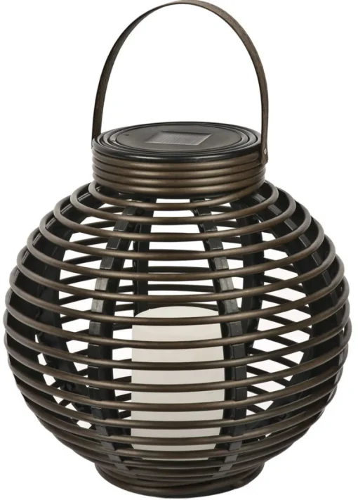 Paradise GL29353BR Brown Round Solar Flickering Rattan Basket Light