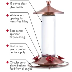Perky-Pet Hummingbird 12 oz. Copper/Glass Nectar Feeder 4 ports