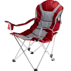 Picnic Time Oniva 3 position Adjustable Gray/Red Recliner Folding Chair
