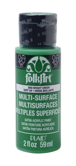 Plaid FolkArt Satin Bright Green Hobby Paint 2 oz. (Pack of 3)