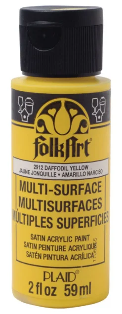 Plaid FolkArt Satin Daffodil Yellow Hobby Paint 2 oz. (Pack of 3)