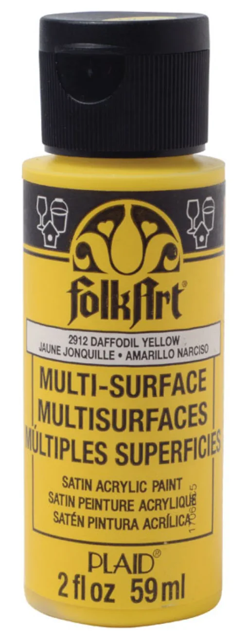 Plaid FolkArt Satin Daffodil Yellow Hobby Paint 2 oz. (Pack of 3)