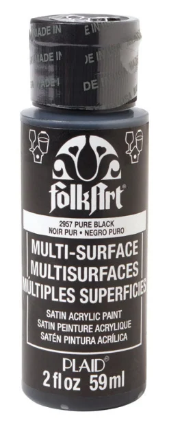 Plaid FolkArt Satin Pure Black Hobby Paint 2 oz. (Pack of 3)