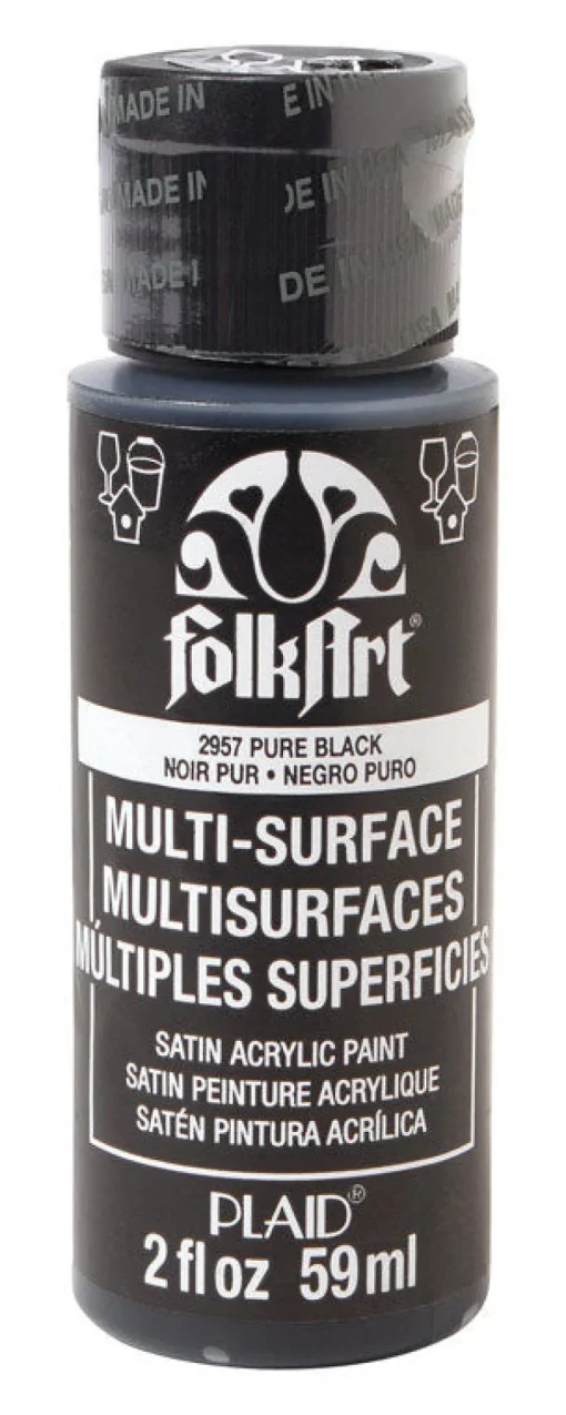 Plaid FolkArt Satin Pure Black Hobby Paint 2 oz. (Pack of 3)