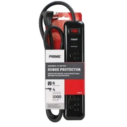 Prime 4 ft. L 6 outlets Surge Protector Black 1000 J