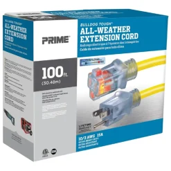 Prime Bulldog Tough Outdoor 100 ft. L Yellow Extension Cord 10/3