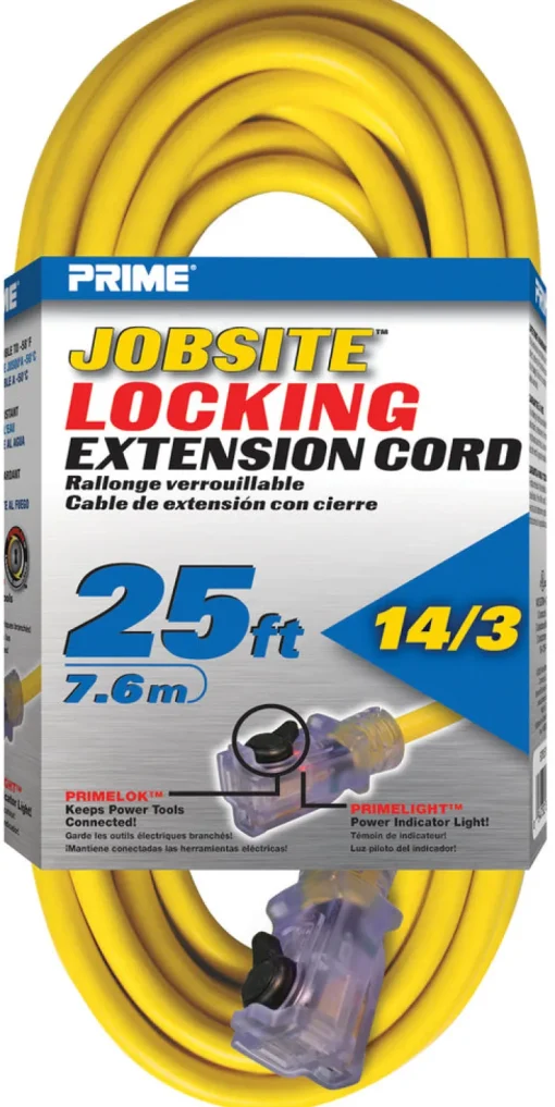 Prime Jobsite Outdoor 25 ft. L Yellow Extension Cord 14/3 SJTW