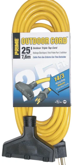 Prime Outdoor 25 ft. L Yellow Extension Cord 14/3 SJTW