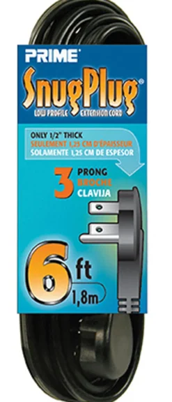 Prime SnugPlug Indoor 6 ft. L Black Extension Cord 16/3 SPT-2