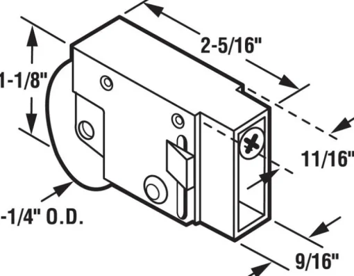 Prime-Line 1-1/4 in. D X 2.31 in. L Steel Roller Assembly 1 pk