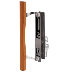 Prime-Line Wood Tone Steel Outdoor Sliding Glass Door Lock Set