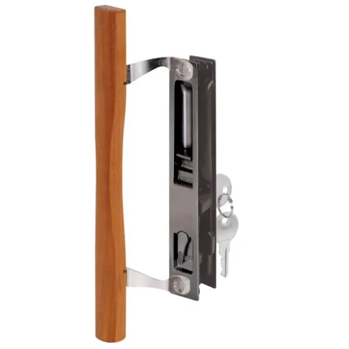Prime-Line Wood Tone Steel Outdoor Sliding Glass Door Lock Set