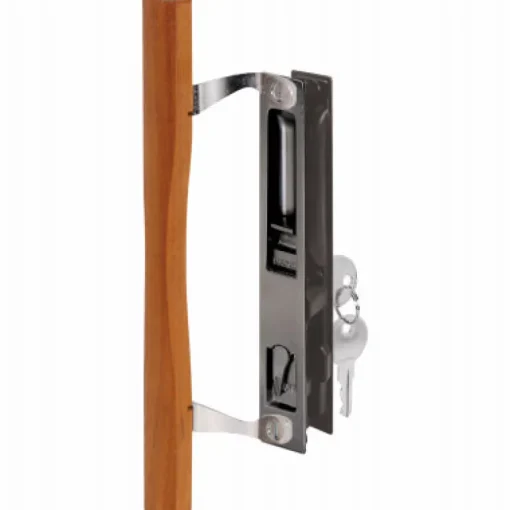 Prime-Line Wood Tone Steel Outdoor Sliding Glass Door Lock Set