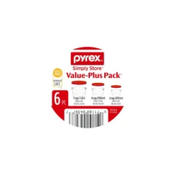 Pyrex Assorted Food Storage Container Set 6 pk Clear/Red (Pack of 2)
