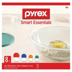Pyrex Smart essentials 1, 1.5, 2.5, 4 Glass Assorted Mixing Bowl Set 8 pc. (Pack of 2)