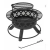 Ranch Fire Pit With Side Tables & Grill Top, 24-In.
