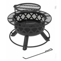 Ranch Fire Pit With Side Tables & Grill Top, 24-In.
