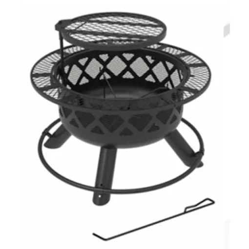 Ranch Fire Pit With Side Tables & Grill Top, 24-In.