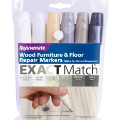 Rejuvenate Exact Match Gray/White Wood Furniture & Floor Repair Markers for Indoor (Pack of 6)