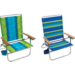 Rio Brands Easy In-Easy Out 4 position Adjustable Assorted Beach Folding Chair (Pack of 4)