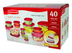 Rubbermaid Red Lid Clear Plastic Dishwasher Safe BPA Free Food Storage Container Set 0.5 Cup