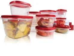 Rubbermaid Red Lid Clear Plastic Dishwasher Safe BPA Free Food Storage Container Set 0.5 Cup