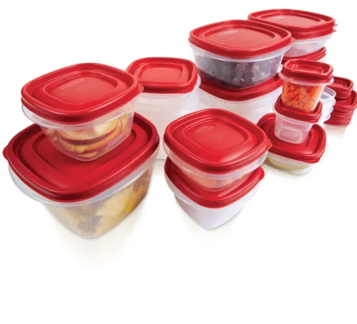 Rubbermaid Red Lid Clear Plastic Dishwasher Safe BPA Free Food Storage Container Set 0.5 Cup