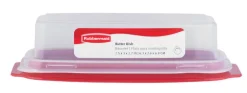 Rubbermaid Red Plastic Snap Fit Lid Dishwasher Safe Airtight Butter Dish 3.1 W x 2.1 H x 7.8 L in.