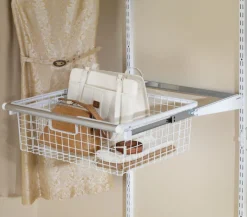 Rubbermaid White Large Capacity Convenient Storage Sliding Basket with Pull Handle