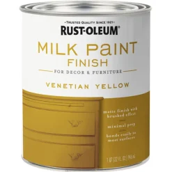 Rust-Oleum Matte Venetian Yellow Water-Based Acrylic Milk Paint 1 qt (Pack of 2).