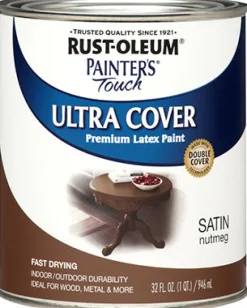 Rust-Oleum Painters Touch Satin Nutmeg Water-Based Ultra Cover Paint Exterior and Interior 1 qt (Pack of 2).