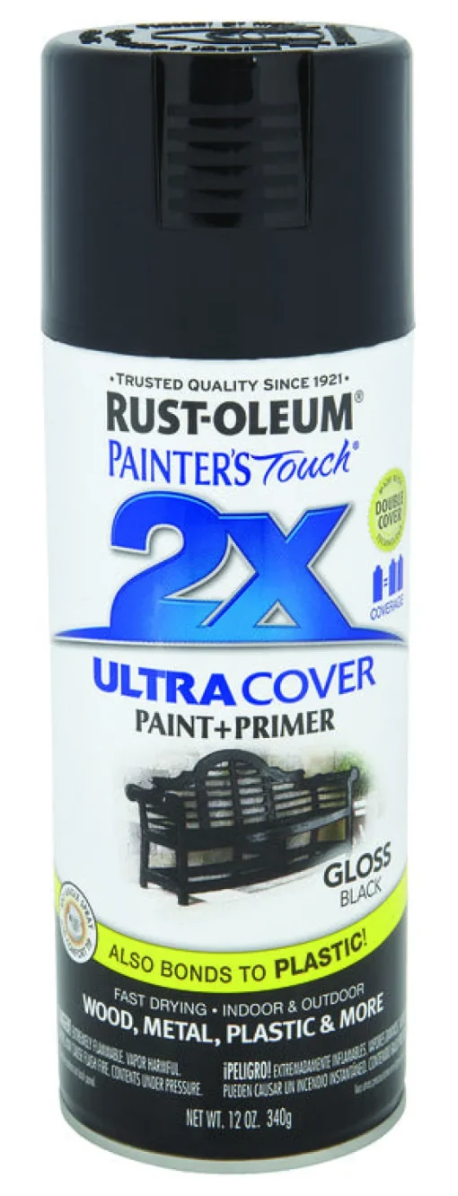Rust-Oleum Painter's Touch Ultra Cover Gloss Black Spray Paint 12 oz. (Pack of 6)