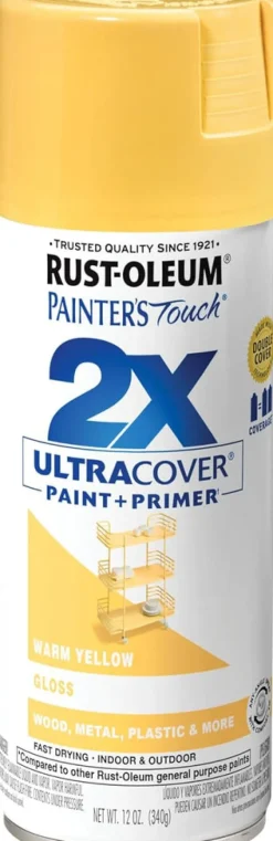 Rust-Oleum Painter'S Touch Ultra Cover Gloss Warm Yellow Spray Paint 12 Oz. (Pack Of 6)