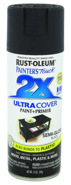Rust-Oleum Painters Touch Ultra Cover Semi-Gloss Black Spray Paint 12 oz. (Pack of 6)