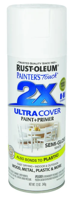 Rust-Oleum Painters Touch Ultra Cover Semi-Gloss White Spray Paint 12 oz. (Pack of 6)