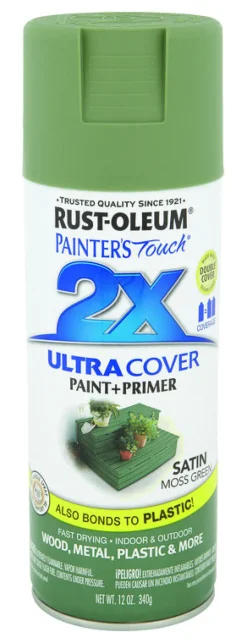 Rust-Oleum Painter's Touch Ultra Cover Satin Moss Green Spray Paint 12 oz. (Pack of 6)