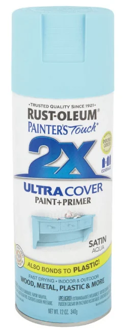 Rust-Oleum Painter'S Touch Ultra Cover Satin Aqua Spray Paint 12 Oz. (Pack Of 6)