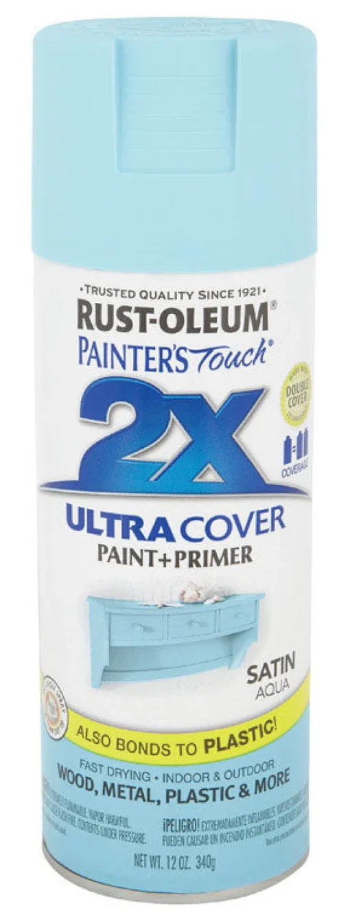 Rust-Oleum Painter'S Touch Ultra Cover Satin Aqua Spray Paint 12 Oz. (Pack Of 6)