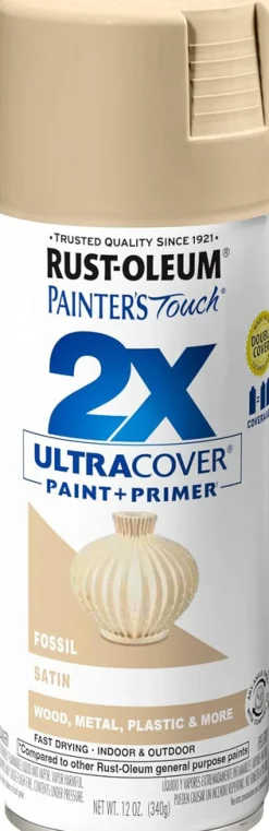 Rust-Oleum Painter'S Touch Ultra Cover Satin Fossil Spray Paint 12 Oz. (Pack Of 6)