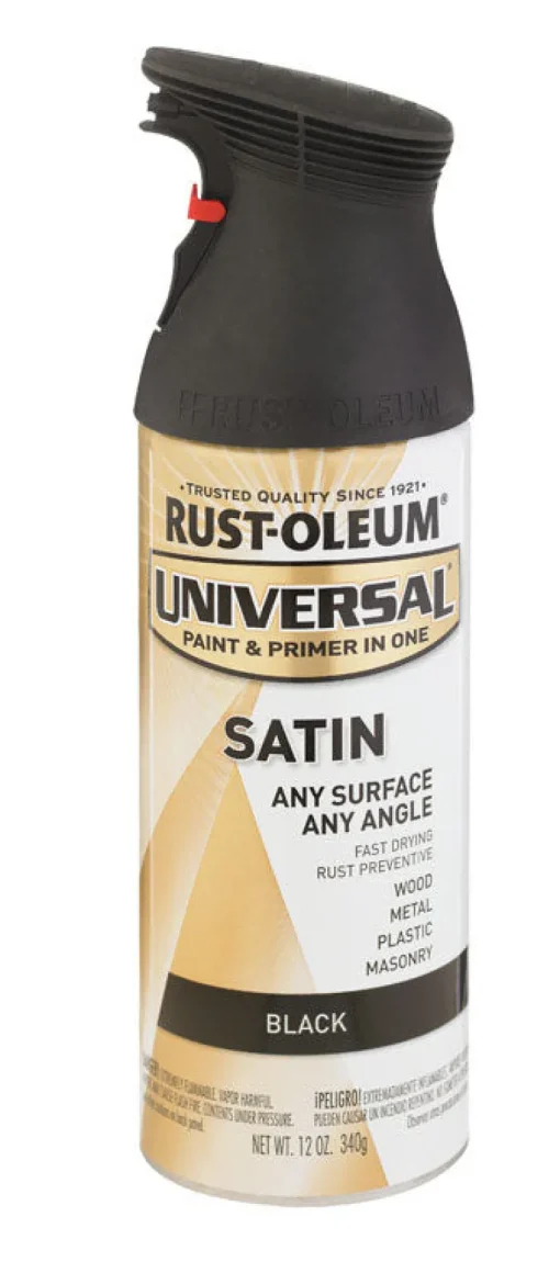 Rust-Oleum Universal Paint & Primer in One Satin Black Spray Paint 12 oz. (Pack of 6)