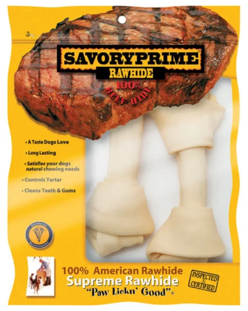 Savory Prime Supreme Medium Adult Knotted Bone Rawhide 6-7 in. L 2 pk