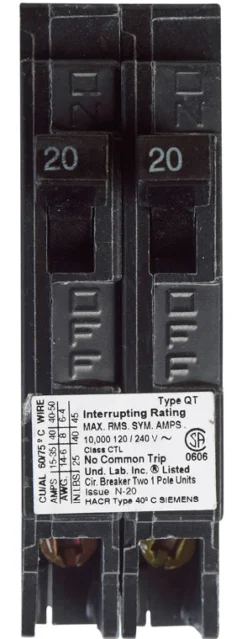 Siemens 20/20 amps Tandem Single Pole Circuit Breaker