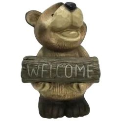 Smart Living Smart Solar Ceramic Brown 15 in. Welcome Bear Statuary (Pack of 2)