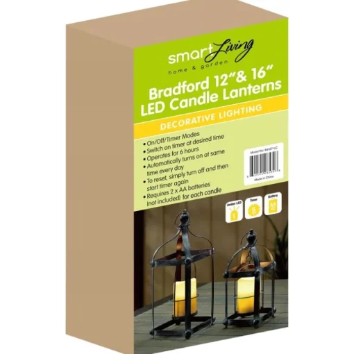 Smart Solar Bradford 15.9 in. Metal Candle Gray/White Lantern