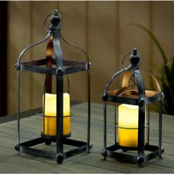 Smart Solar Bradford 15.9 in. Metal Candle Gray/White Lantern