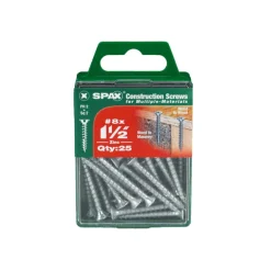 SPAX No. 8 x 1-1/2 in. L Phillips/Square Flat Head Zinc-Plated Steel Multi-Purpose Screw 25 each